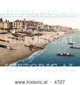 Historical Photochrom of Boats on the Shore and Buildings Along the Waterfront at Deal Kent England by Al