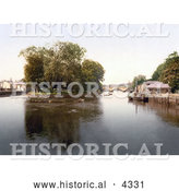 Historical Photochrom of Boats on the Water in Totnes, South Hams, Devon, England, UK by Al