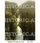 Historical Photochrom of Bridges over a Mountainside Waterfall in Switzerland by Al
