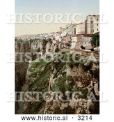 Historical Photochrom of Buildings on a Cliff, Ravine, Constantine, Algeria by Al