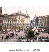 Historical Photochrom of Busy Piccadilly Circus in Westminster, London, England by Al