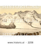 Historical Photochrom of Castor, Pollux, and Breithorn Mountains, Switzerland by Al