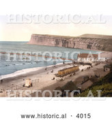 Historical Photochrom of Changing Saloon Carts on the Beach by the Pier in Saltburn-by-the-Sea Redcar and Cleveland North Yorkshire England UK by Al