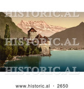 Historical Photochrom of Chillon Castle in Switzerland by Al