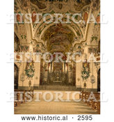 Historical Photochrom of Church Interior at Einsiedeln Abbey, Switzerland by Al