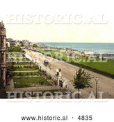 Historical Photochrom of Coastal Buildings, Lawns and Street at Clacton-on-Sea, Essex, England by Al