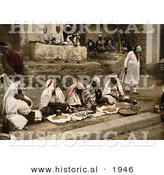Historical Photochrom of Couscous Vendors Sitting Cross Legged at an Arabian Cafe, Tunis, by Al