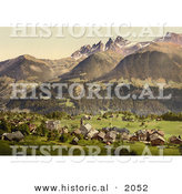 Historical Photochrom of Dents Du Midi and Champery, Switzerland by Al