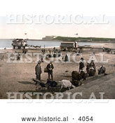 Historical Photochrom of Donkeys, People and Changing Saloons on the Shore in Weymouth Dorset England UK by Al