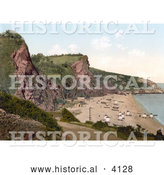 Historical Photochrom of Dressing Carts and Boats on the Beach in Babbacombe Torquay Torbay Devon England UK by Al