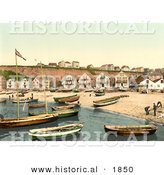 Historical Photochrom of East Beach of Helgoland with Boats and Buildings, Germany by Al
