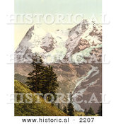 Historical Photochrom of Eiger and Monch Mountains in the Swiss Alps by Al
