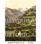Historical Photochrom of Frutigen and Balmhorn in the Swiss Alps by Al