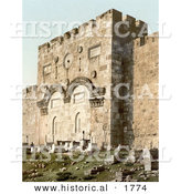 Historical Photochrom of Golden Gate, Gate of Mercy, Gate of Eternal Life, and Beautiful Gate, Jerusalem by Al