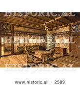Historical Photochrom of Gothic Room Interior by Al