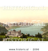 Historical Photochrom of Hotel De Caux and Geneva Lake by Al