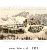 Historical Photochrom of Hotel De Caux, Ochers De Naye and Dent De Jaman in Winter by Al