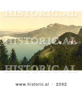 Historical Photochrom of Hotels at Lake Lucerne by Al
