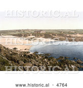Historical Photochrom of Hotels on the Coastal Cliffs over the Beach at Trevone Cornwall England UK by Al