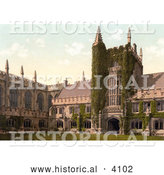 Historical Photochrom of Ivy Growing on the Founder’s Tower and Cloisters of Magdalen College Oxford England by Al