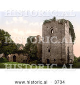 Historical Photochrom of Ivy Growing on the Ruins of the Norman Styled Keep of Goodrich Castle at Dusk in Goodrich Herefordshire England by Al
