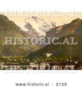 Historical Photochrom of Jungfrau Mountain over Interlaken Switzerland by Al