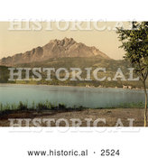Historical Photochrom of Lake Lucerne and Pilatus Mountain by Al