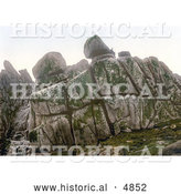 Historical Photochrom of Logan Rock, Treen, Penzance, Penwith, Cornwall, England, United Kingdom by Al