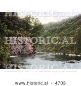 Historical Photochrom of Lovers Leap on the River Dart in Holne Chase Dartmoo Devon England by Al