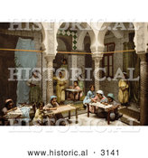 Historical Photochrom of Luce Ben Aben, School of Arab Embroidery, Algiers, Algeria by Al
