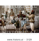 Historical Photochrom of Male Stone Cutters in Jerusalem, Israel by Al