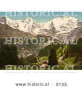 Historical Photochrom of Murren in the Swiss Alps by Al