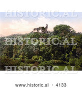 Historical Photochrom of Okehampton Castle on Top of a Hill Devon England UK by Al