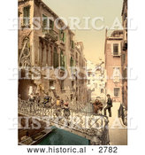 Historical Photochrom of Paradise Bridge, Venice, Italy by Al