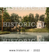 Historical Photochrom of Pavillion and Rock of Marie Antoinette at Petit Trianon by Al