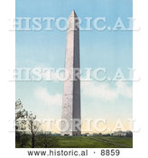Historical Photochrom of Pedestrians and a Horse Drawn Carriage at the Bottom of the Washington Monument by Al