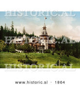 Historical Photochrom of Pelesch Castle, or Peles Castle, Sinaia, Roumania by Al