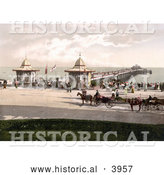 Historical Photochrom of People and Carriages at the Worthing Pier in Worthing West Sussex England UK by Al