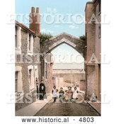 Historical Photochrom of People at York Gate over Harbour Street, Broadstairs, Kent, England, UK by Al