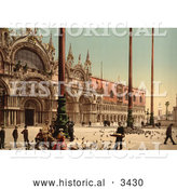 Historical Photochrom of People Feeding Pigeons at Doge’s Palace by Al