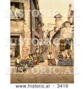 Historical Photochrom of People in a Courtyard, Venice, Italy by Al