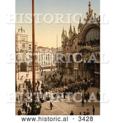Historical Photochrom of People in St Marks, Venice by Al