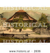 Historical Photochrom of People in the Courtyard of a Chalet Suisse by Al