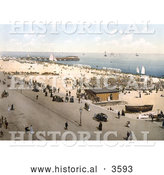 Historical Photochrom of People on the Beach Promenade near Britannia Pier in Yarmouth Isle of Wright England UK by Al