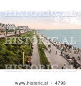 Historical Photochrom of People Strolling on the Promenade at Clacton-on-Sea, Essex, England by Al