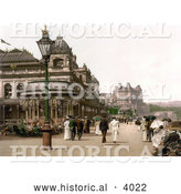 Historical Photochrom of People Strolling on the Promenade at the Spa in Scarborough North Yorkshire England UK by Al