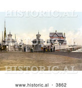 Historical Photochrom of People Waiting at the South Pier Entrance in Lowestoft Suffolk East Anglia England UK by Al