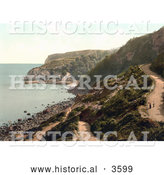 Historical Photochrom of People Walking on a Road Above Babbacombe Beach in Torquay Torbay Devon England UK by Al