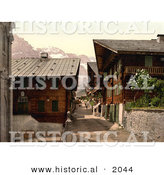 Historical Photochrom of Principal Street in Champery, Switzerland by Al
