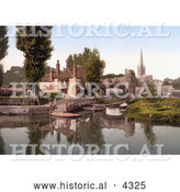 Historical Photochrom of Pulls Ferry on Wensum River and the Norwich Cathedral in Norwich East Anglia Norfolk England by Al